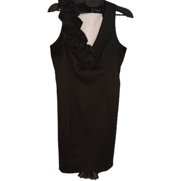 S.L. Fashions Black Dress with Rosette Adorned V-Neck and Back Women's Size 14 - Picture 8 of 16